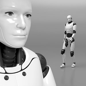 3D Humanoid Robot Slow Walk Animated Rigged For Maya