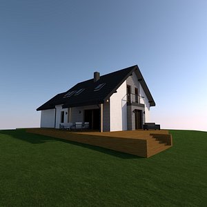 3D gable roof single family house