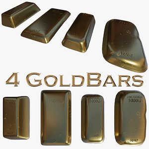 4 different gold bars 3D