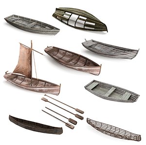 Collection: Wooden Boat Pack Low-poly 3D model