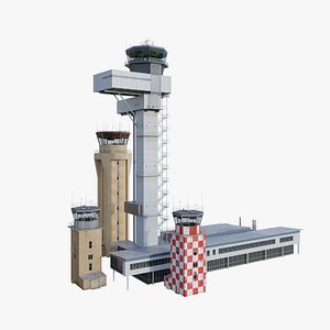 3D Airport ATC buildings Set 2 Low Poly PBR