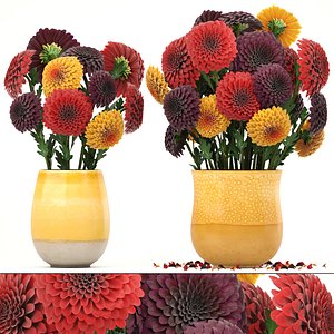 bouquet flowers dahlias 3D model
