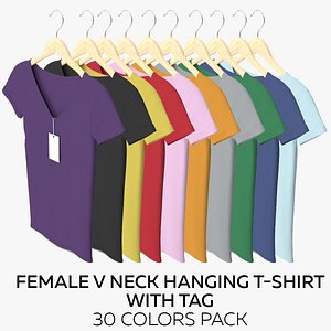 Female V Neck Hanging With Tag 30 Colors Pack 3D model