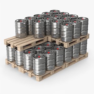 3D Wooden Pallets Of Beer Kegs