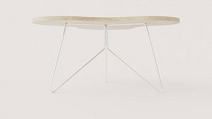 Organic Flower-Shaped Wood Coffee Table with Metal Wire Base
