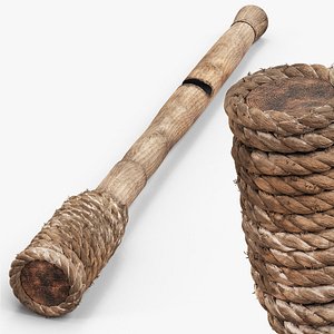 Rope Wrapped Wooden Torch Tool Brown Fur for Maya