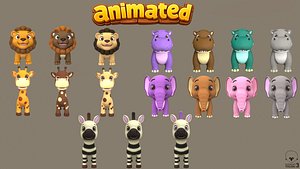Stylized Safari Animal Pack Animated Low Poly Animals for Games ARVR and Animation 3D model