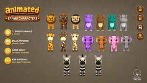 Stylized Safari Animal Pack Animated Low Poly Animals for Games ARVR and Animation 3D model