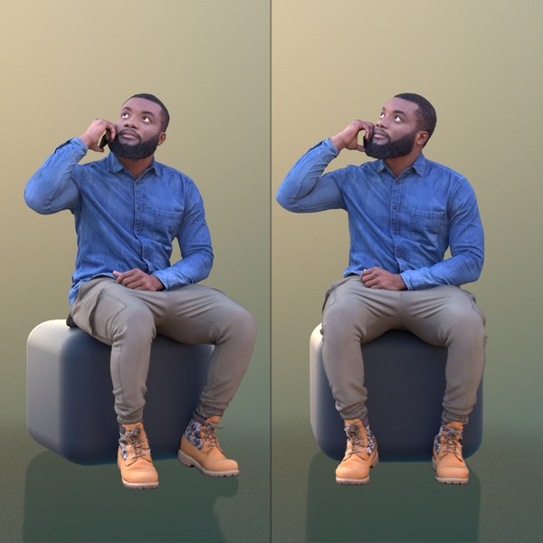 10633 Gabriel - Sitting Black Casual Man Calling On Phone 3D model