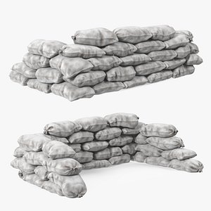 3D Sandbag Barricade White Dirty model