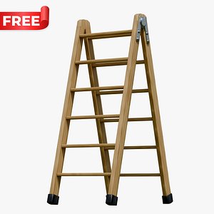 Wooden Folding Step Ladder 3D model