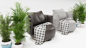 3D model chair armchair plant