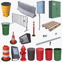 16 Street Elements Collection PBR Low Poly