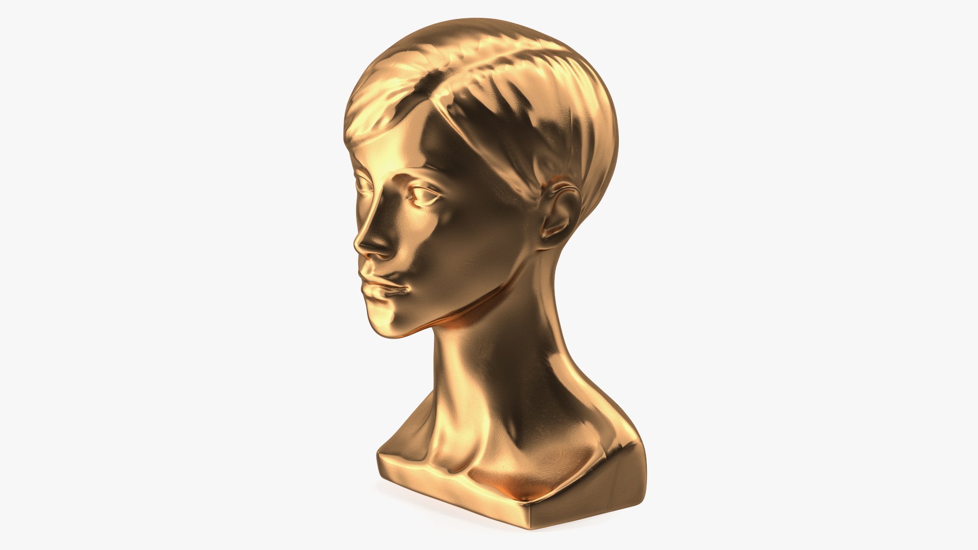 Golden Woman Mannequin Head with Hair 3D model preview