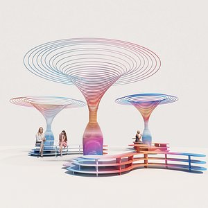 Modern exterior design square decoration sculpture trees landscape sketches  outdoor chair combinati 3D