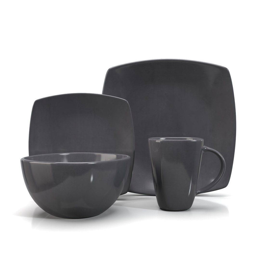 Gibson Soho Lounge Set Di Piatti E Ciotole In Gres Reattivo - 12 Pezzi, Nero E Blu, Per 4 Persone