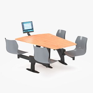 Bowling Table with Gray Chairs and Monitor model