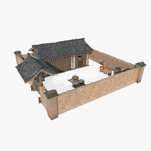 3D Asian Ancient Architecture Courtyard