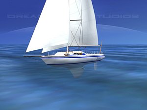 3D cutter rigged sailing sailboats model