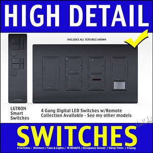 3d model of 4 gang dimmer light switch