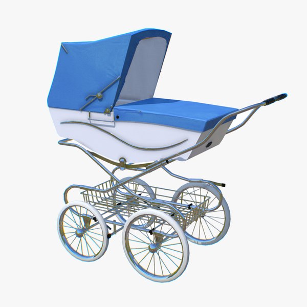 Klassischer Kinderwagen Hellblau WeiB 3D Modell TurboSquid 548501