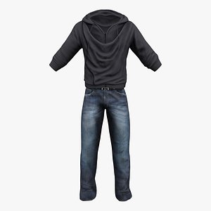 3D Men Slim-Fit Long Sleeves Hoodies Sweater And Denim Pants Outfit