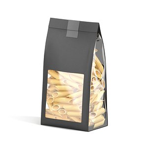 Black Paper Penne Pasta Package - transparent pennine noodles label box 3D model
