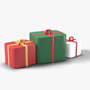 Wrapped Christmas Gift Boxes Set of 3 with Ribbons and Bows - Holiday Prop