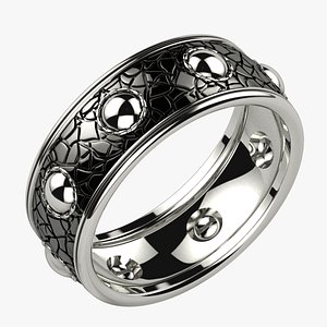 Nordic Style Leather Pattern Silver Ring 3D model