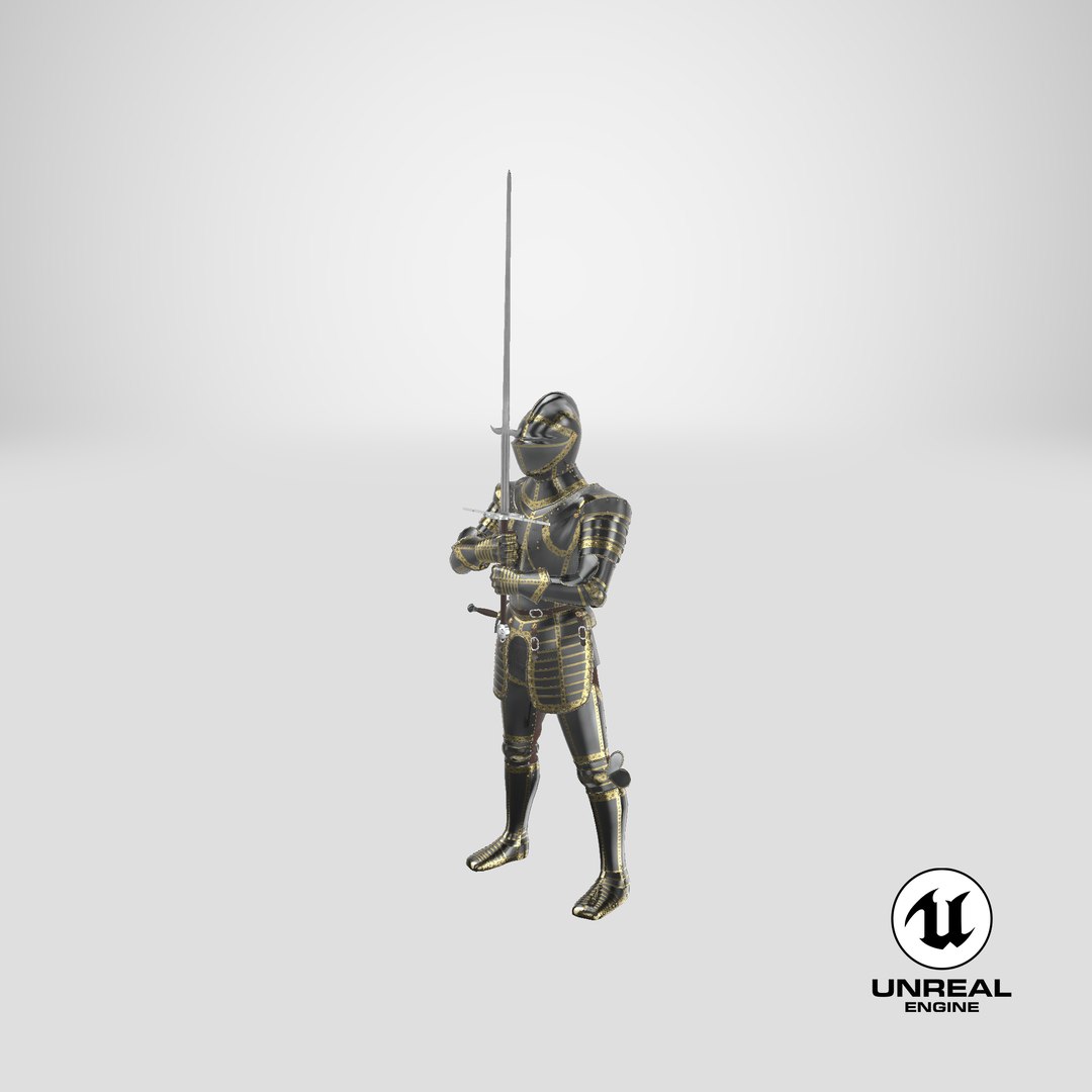 Medieval Knight Black Gold Full Armor Holding Zweihander Pose 3D model https://p.turbosquid.com/ts-thumb/PQ/tG169h/hk/stemcell_unreal_render/png/1673533193/1920x1080/fit_q87/226843e20f2b10d977f44de38afb7d0734bc9ba0/stemcell_unreal_render.jpg