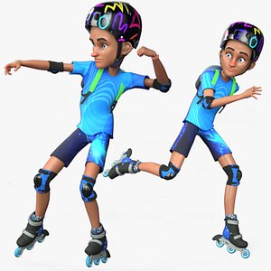 Realistic Rigged Skating Boy Character 3D Model