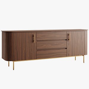 3D Sideboard in walnut wood and golden steel model