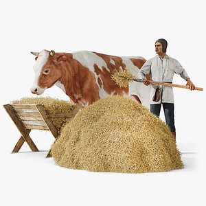 Medieval Peasant Tending to Cow