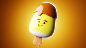 Smiling Ice Cream - Cute Stylized 3D Cartoon Character 3D model