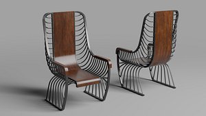 Modern Chair in Wrought Iron and Glossy Wood 3D model