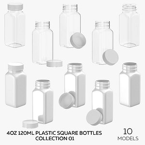 3D model 4oz 120ml Plastic Square Bottles Collection 01 - 10 models