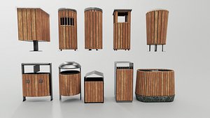 Modern Timber Pack Street Bin - 4K Textures Game-Ready PBR model