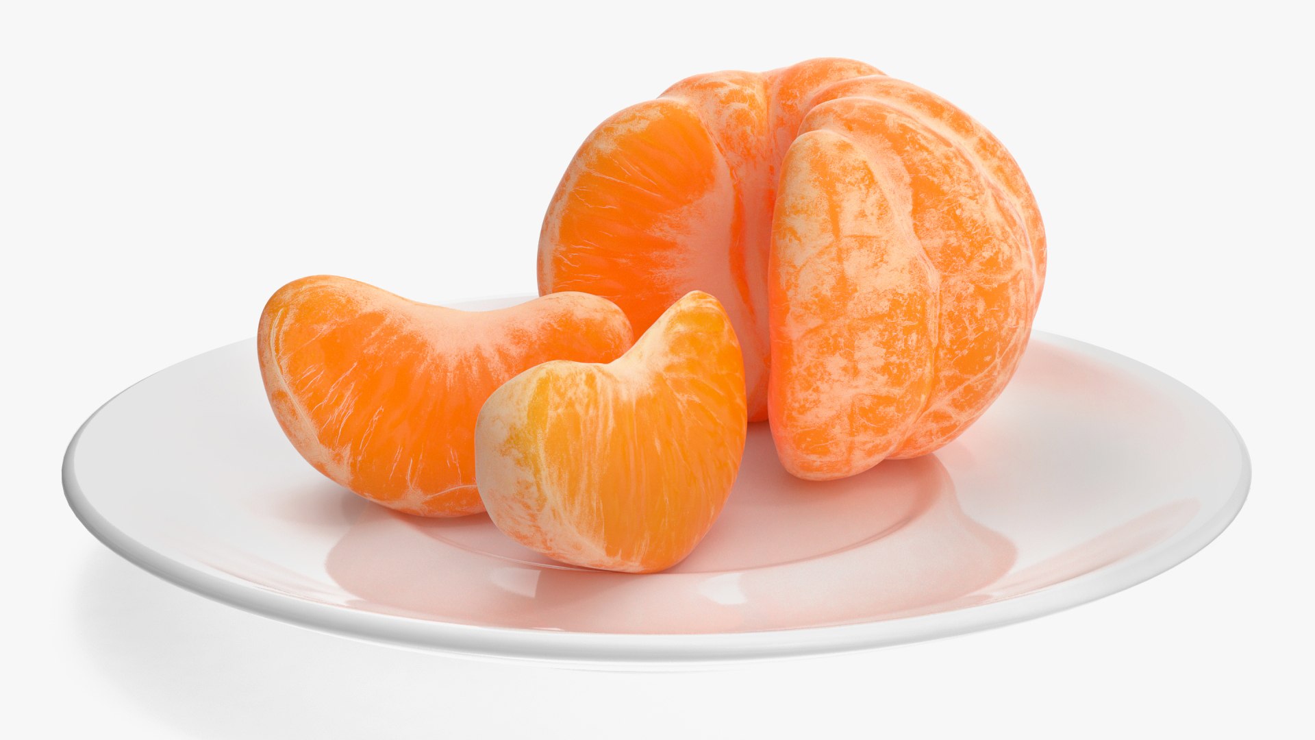 Peeled Mandarin Split into Segments on White Plate 3D model preview