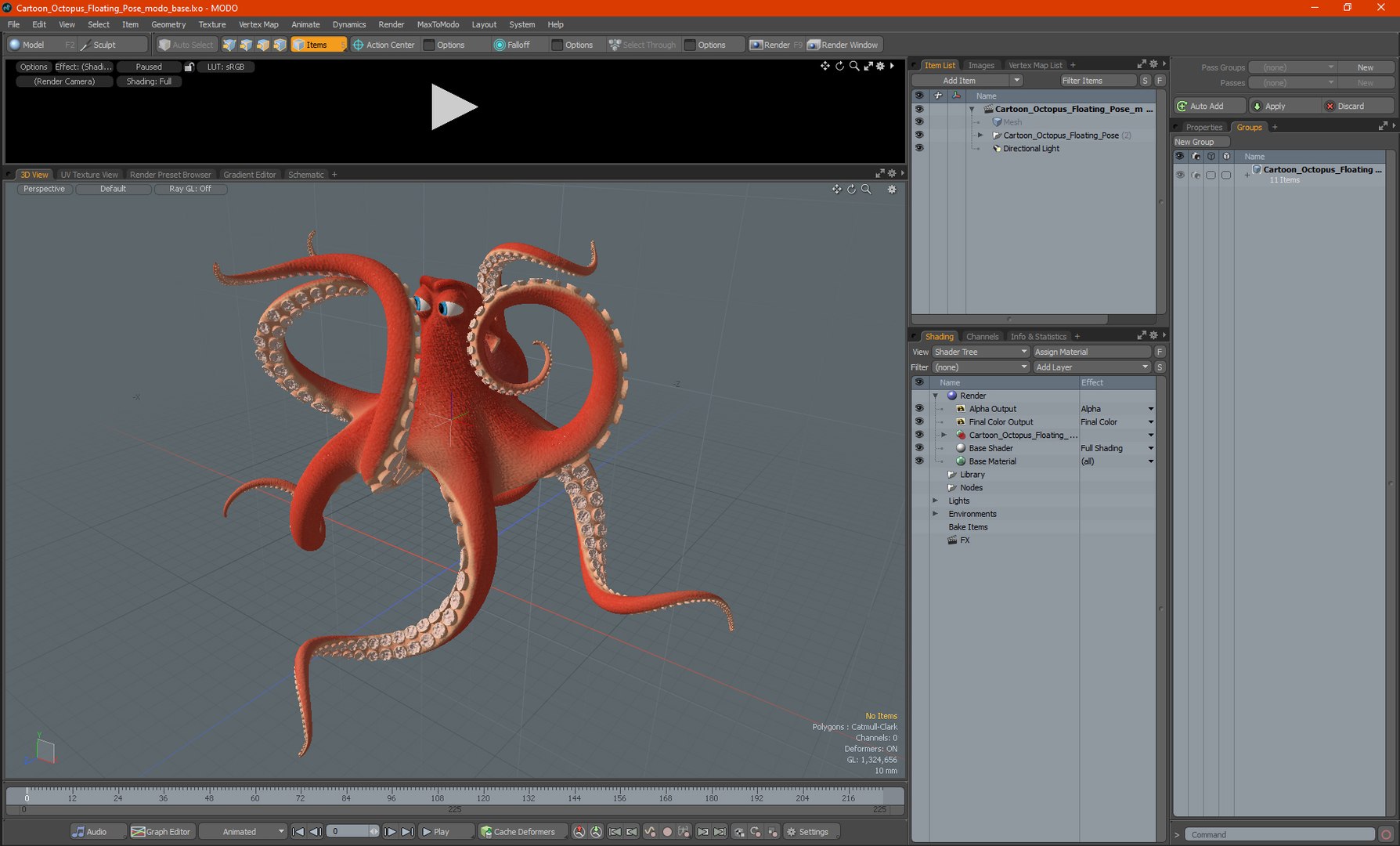 3D Cartoon Octopus Floating Pose - TurboSquid 1971810