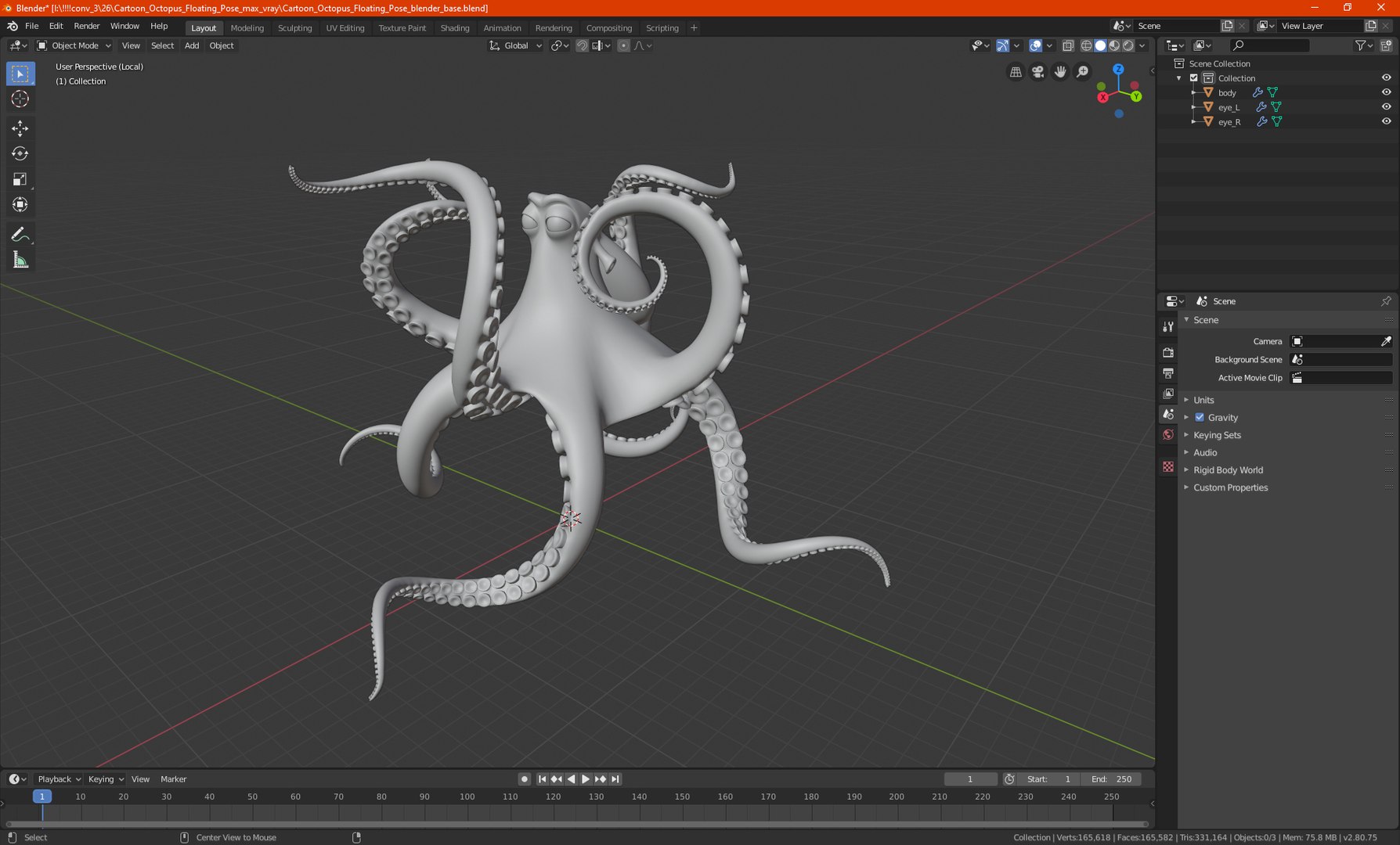 3D Cartoon Octopus Floating Pose - TurboSquid 1971810