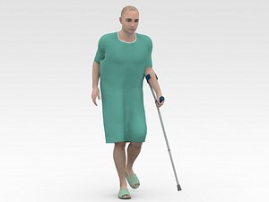 3D model Patient with Forearm crutch - Green Dress