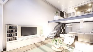 Modern Duplex Apartment Scene Low Poly