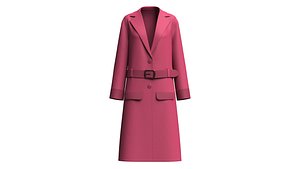 Girls Long Coat With Belt 3D model