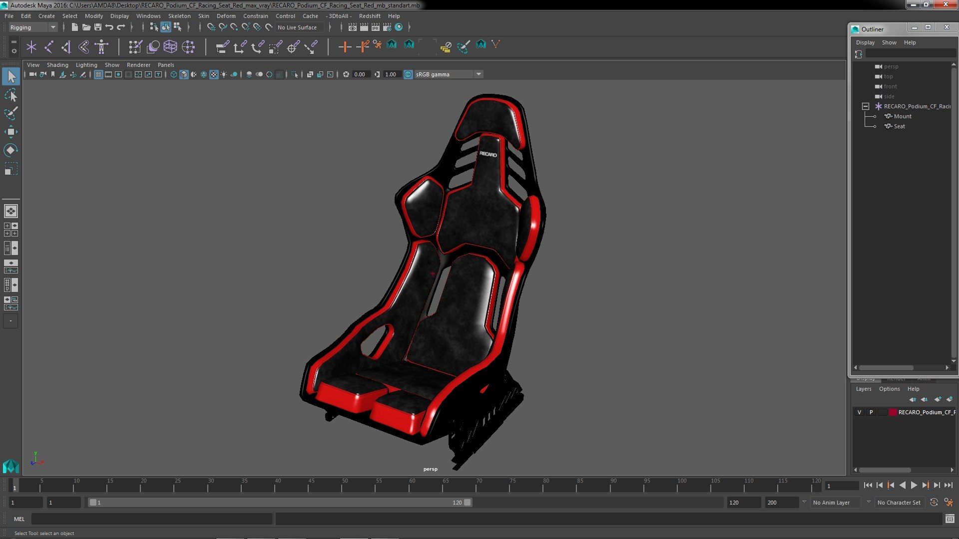RECARO Podium CF Racing Seat Red Model - TurboSquid 2152641