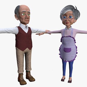 Cartoon Family Grandpa and GrandMa No Rig 3D model
