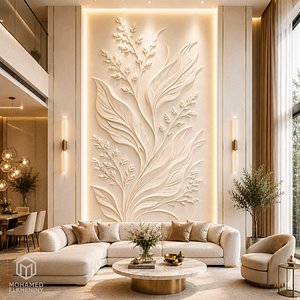3D Modern Decorative Floral panel Decor Bas Relief Mural STL CNC 72