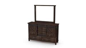 Drawer Dresser in Dark Walnut With Mirror 3D model