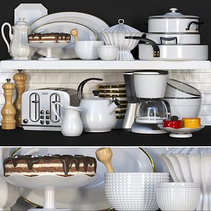A set of dishes for the kitchen or restaurant model