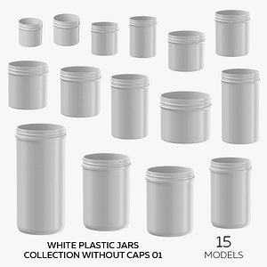 White Plastic Jars Collection Without Caps 01 - 15 models 3D model