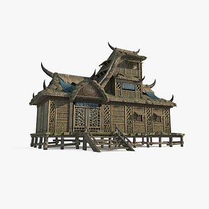 3D Ancient Asian Architecture Thatched Cottage Guestrooms model